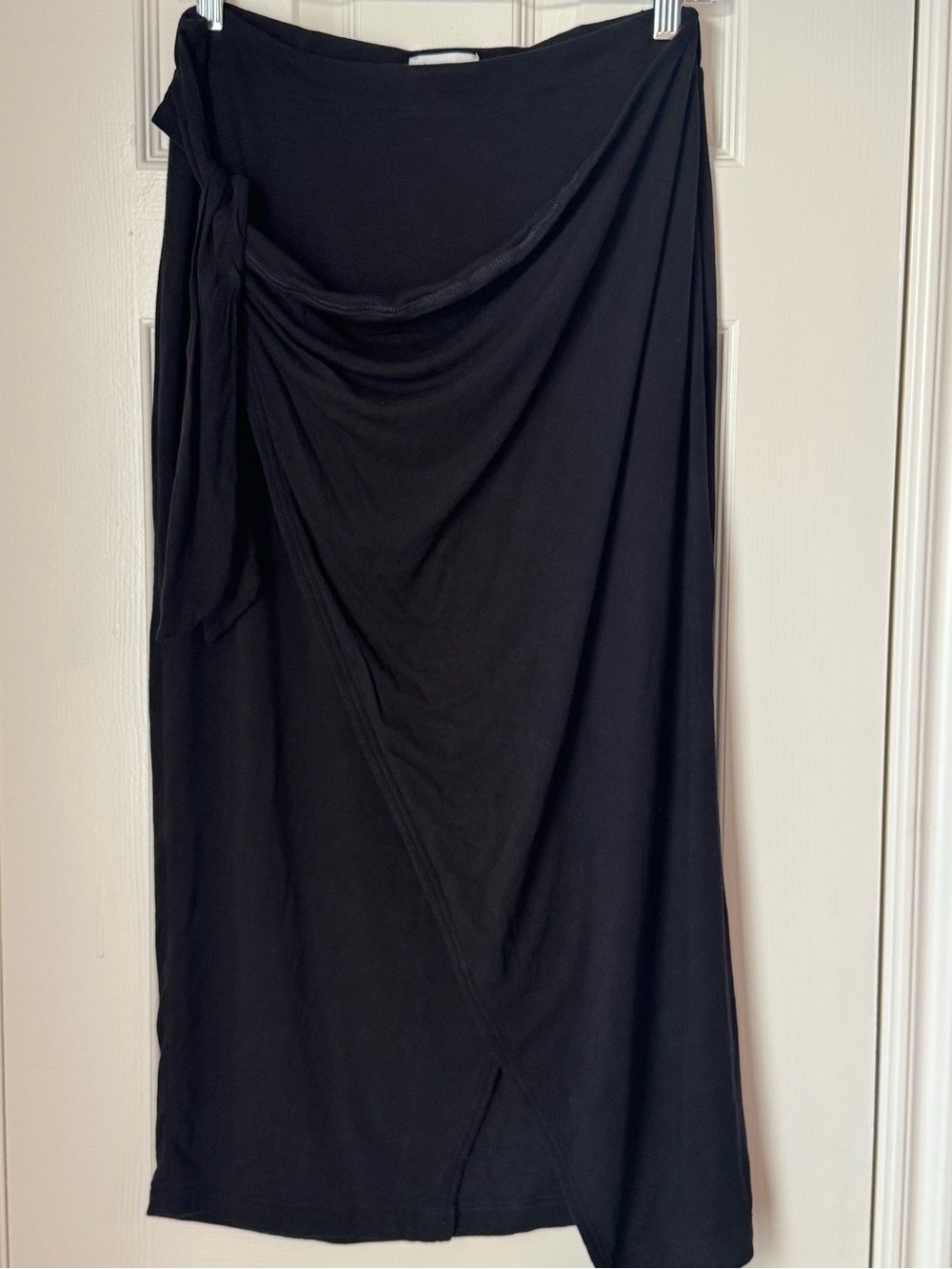 Women's Black Wrap Midi Skirt with Side Tie - Picture 2 of 5